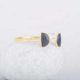Labradorite Half Moon Cuff Bangle - 7x12mm Gemstone Bracelet - Gold Plated - 925 Pure Silver - Gift for Best Friend - Jewelry for Niece